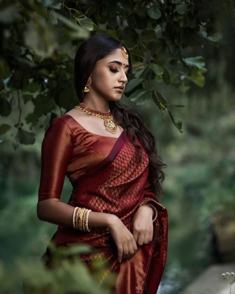 Dark Maroon Jacquard Work Soft Lichi Silk Saree