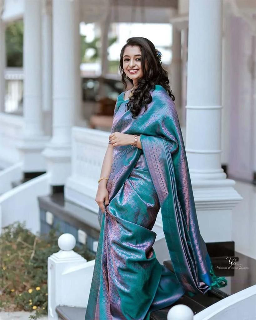 Sky Blue Soft Lichi Silk Saree with Jacquard Work | Designer Saree for Women