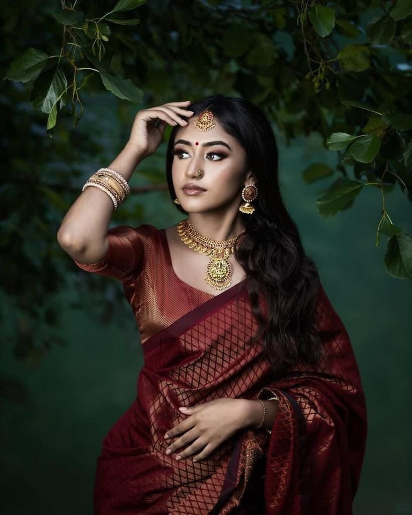 Dark Maroon Soft Lichi Silk Saree with Jacquard Work