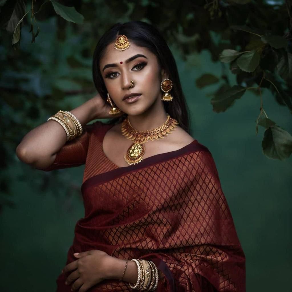 Dark Maroon Jacquard Work Soft Lichi Silk Saree