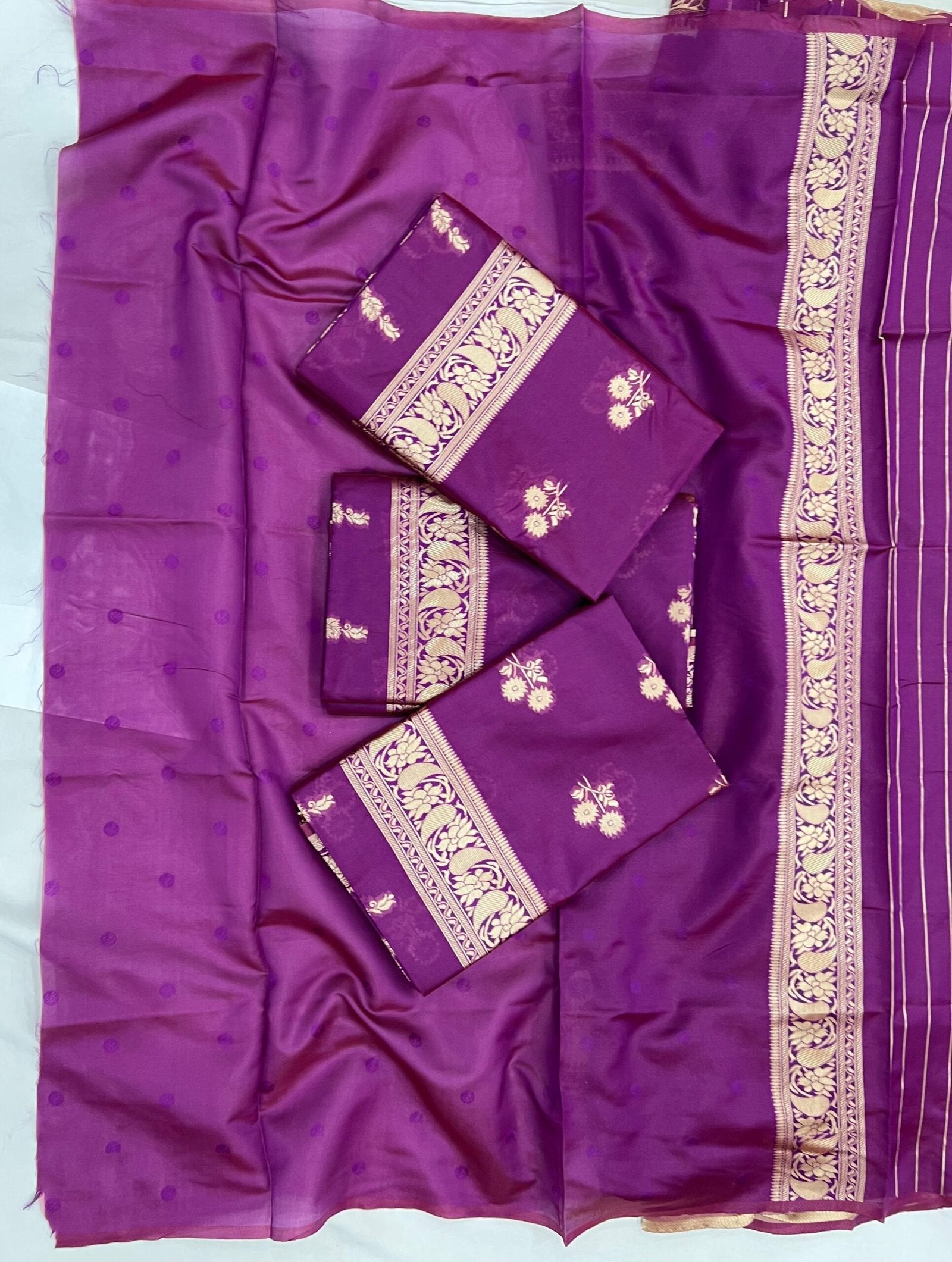 Dark Purple And Golden Border Soft Lichi Silk Saree
