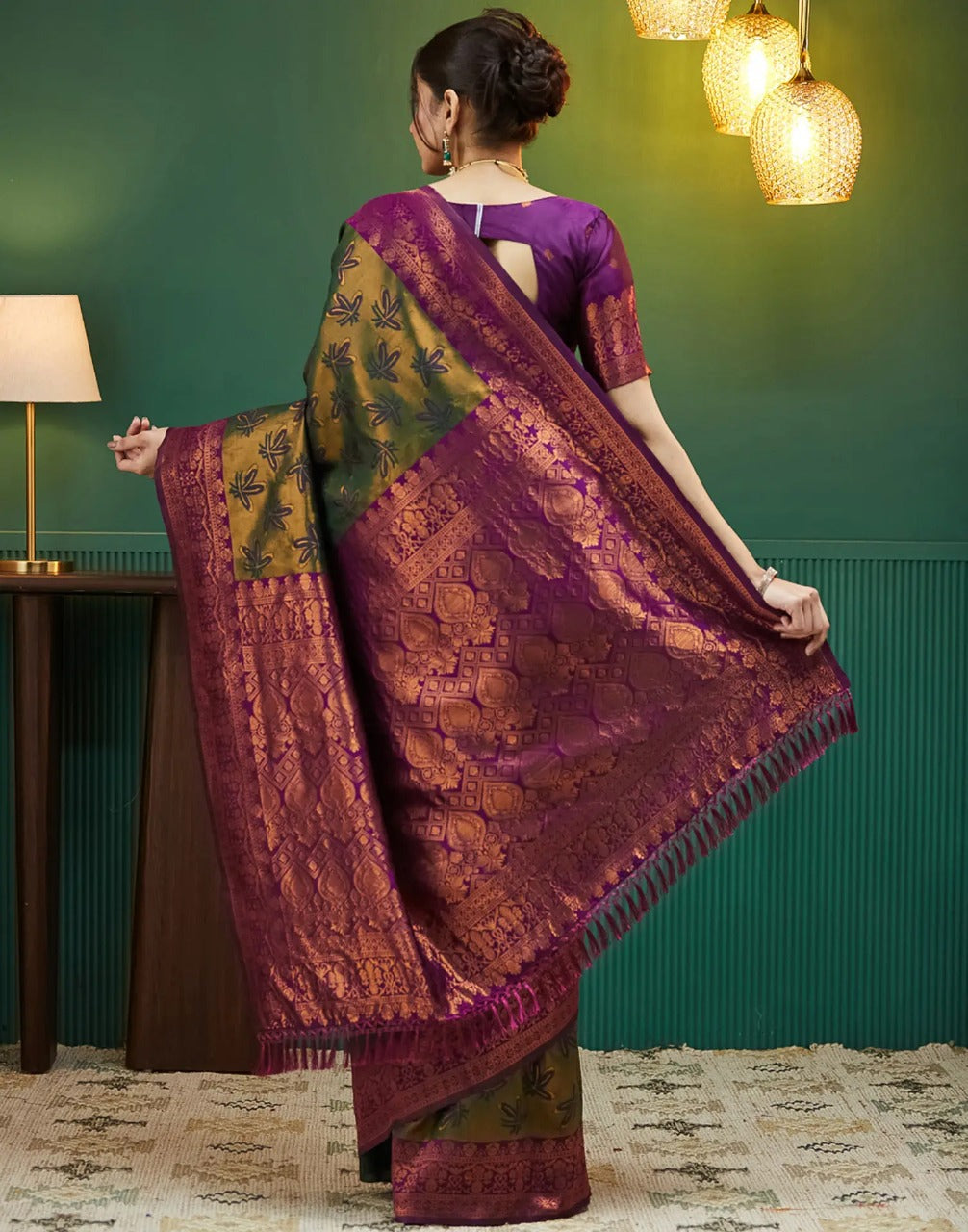 Leaf Green Designer Banarasi Soft Silk Saree