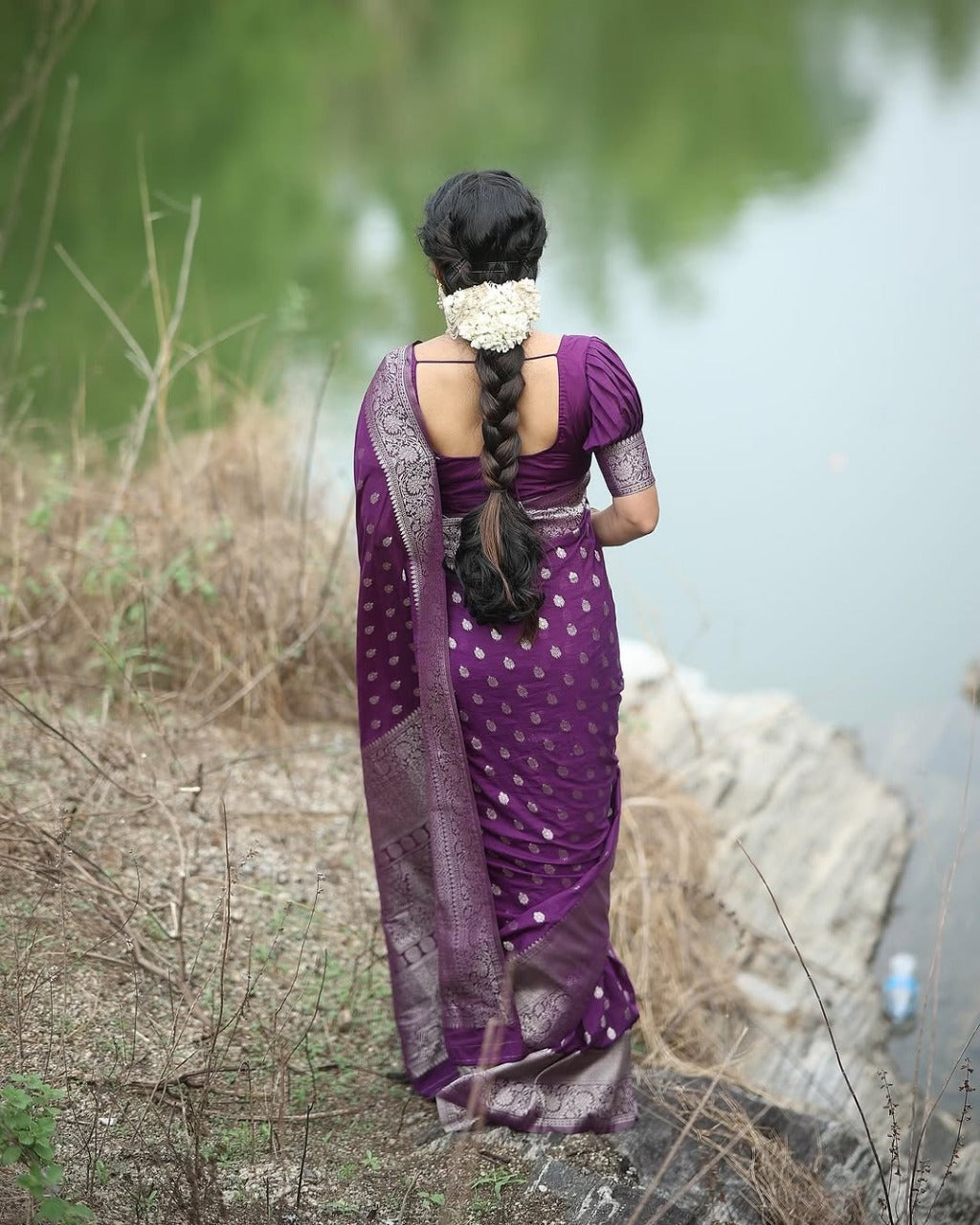 Purple Banarasi Soft Silk Saree