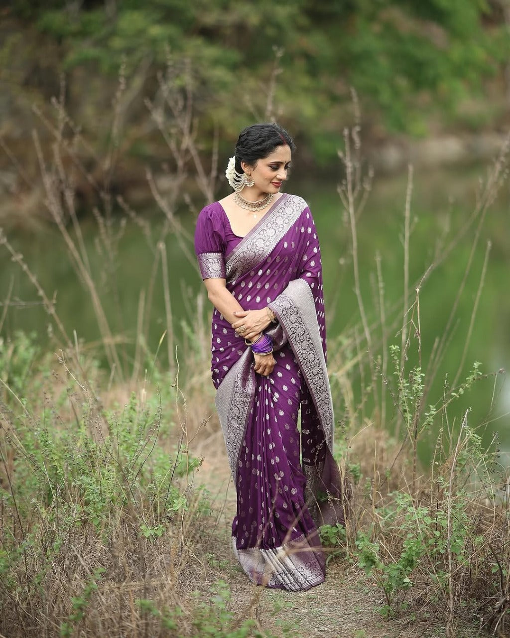 Purple Banarasi Soft Silk Saree