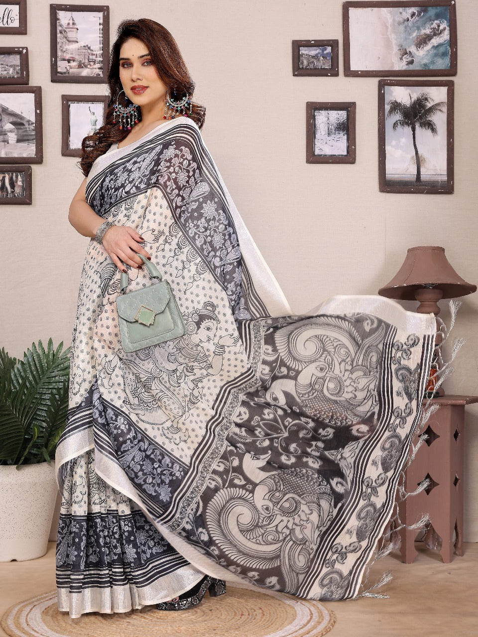 White Beautiful Cotton Linen Saree