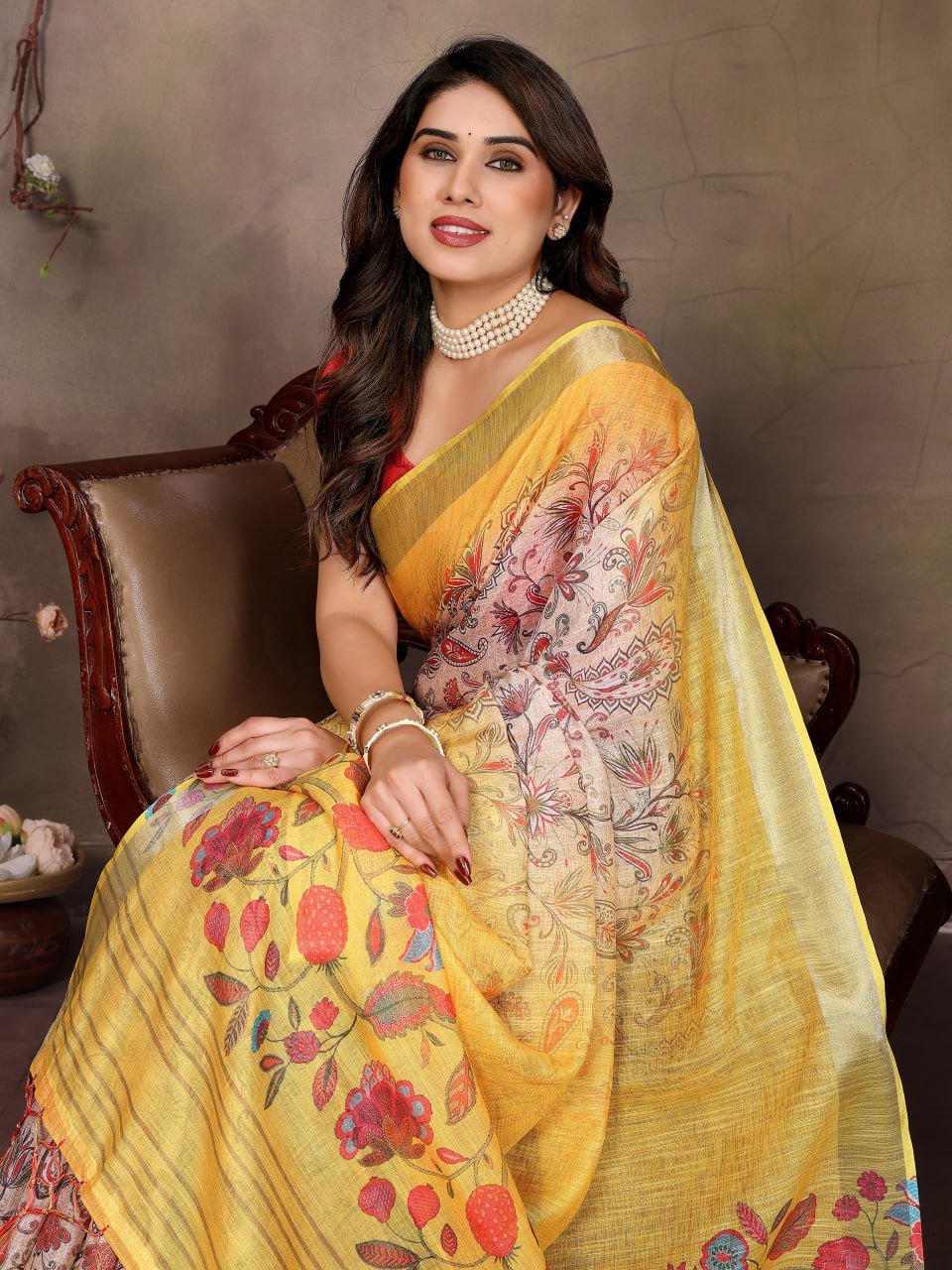 Breathable Lightweight Cotton Linen Saree Fabric | Summer Collection | Premium Quality Yellow Saree Texture | Pehrile India