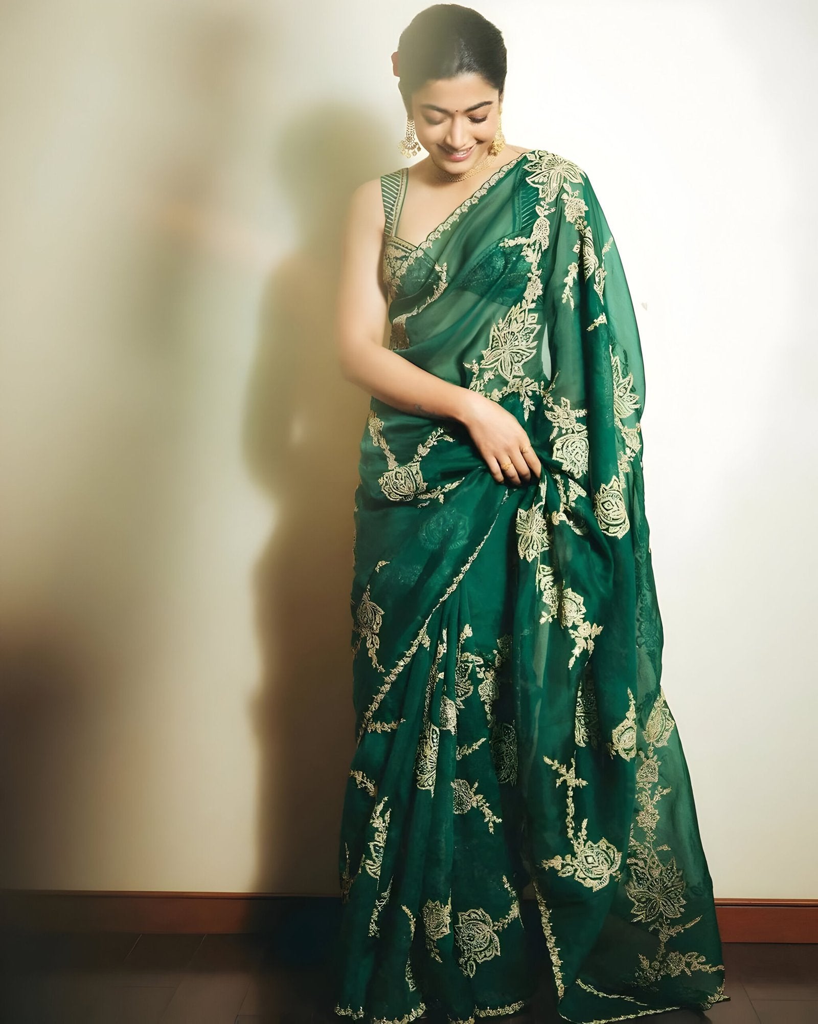 Trending green organza silk saree with heavy sequin embroidery – designer party wear saree 2025